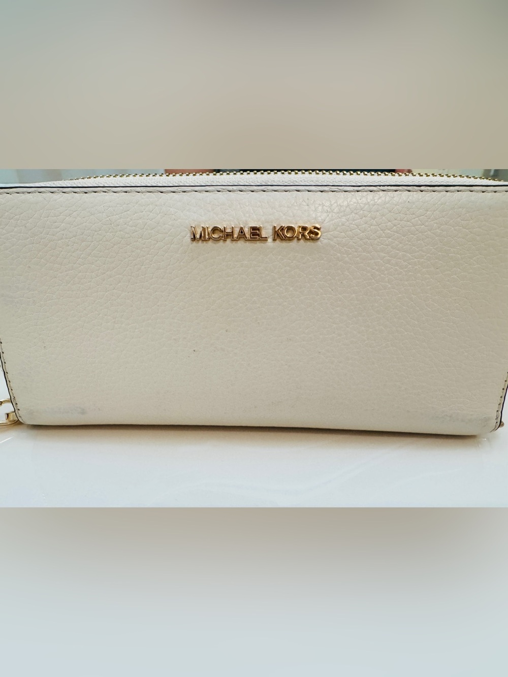 Michael Kors Cream Leather Zip-Around Wallet